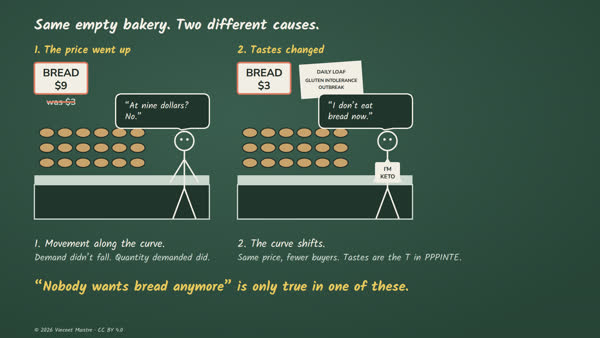 Same empty bakery, two causes